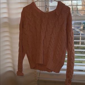 warm knitted light pink hoodie